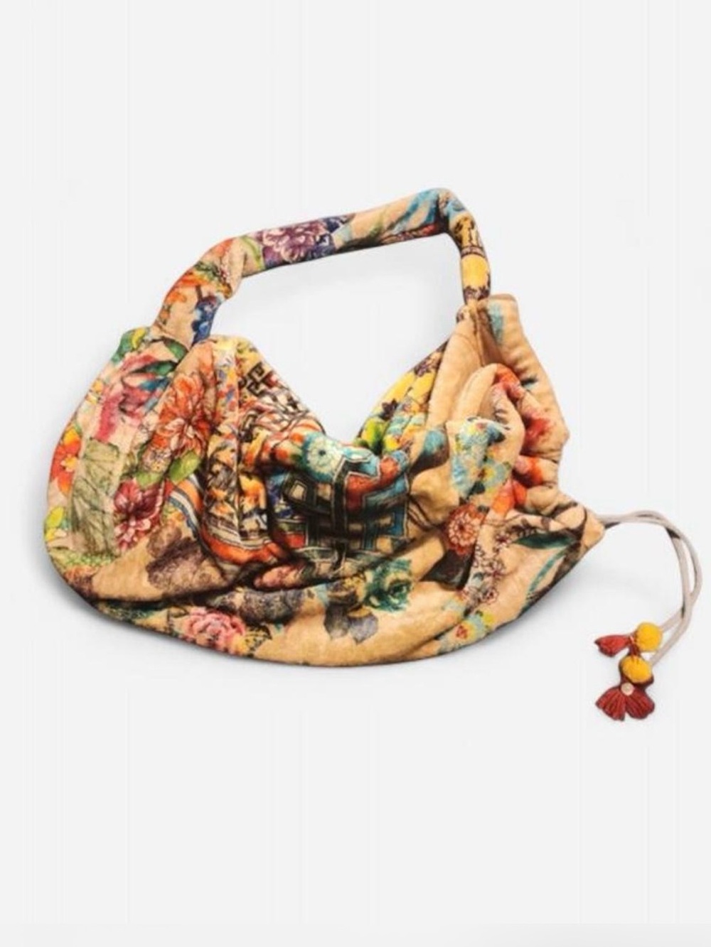 Johnny Was Floral Drawstring Hobo Bag - Beige Multicolor